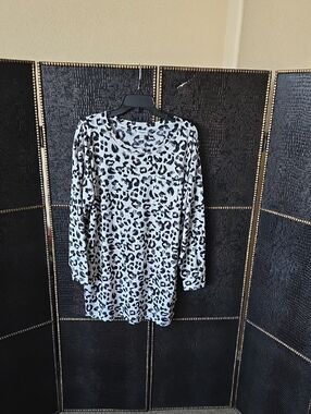 Jenni Black and White Leopard Print Top with Soft Pink Accents